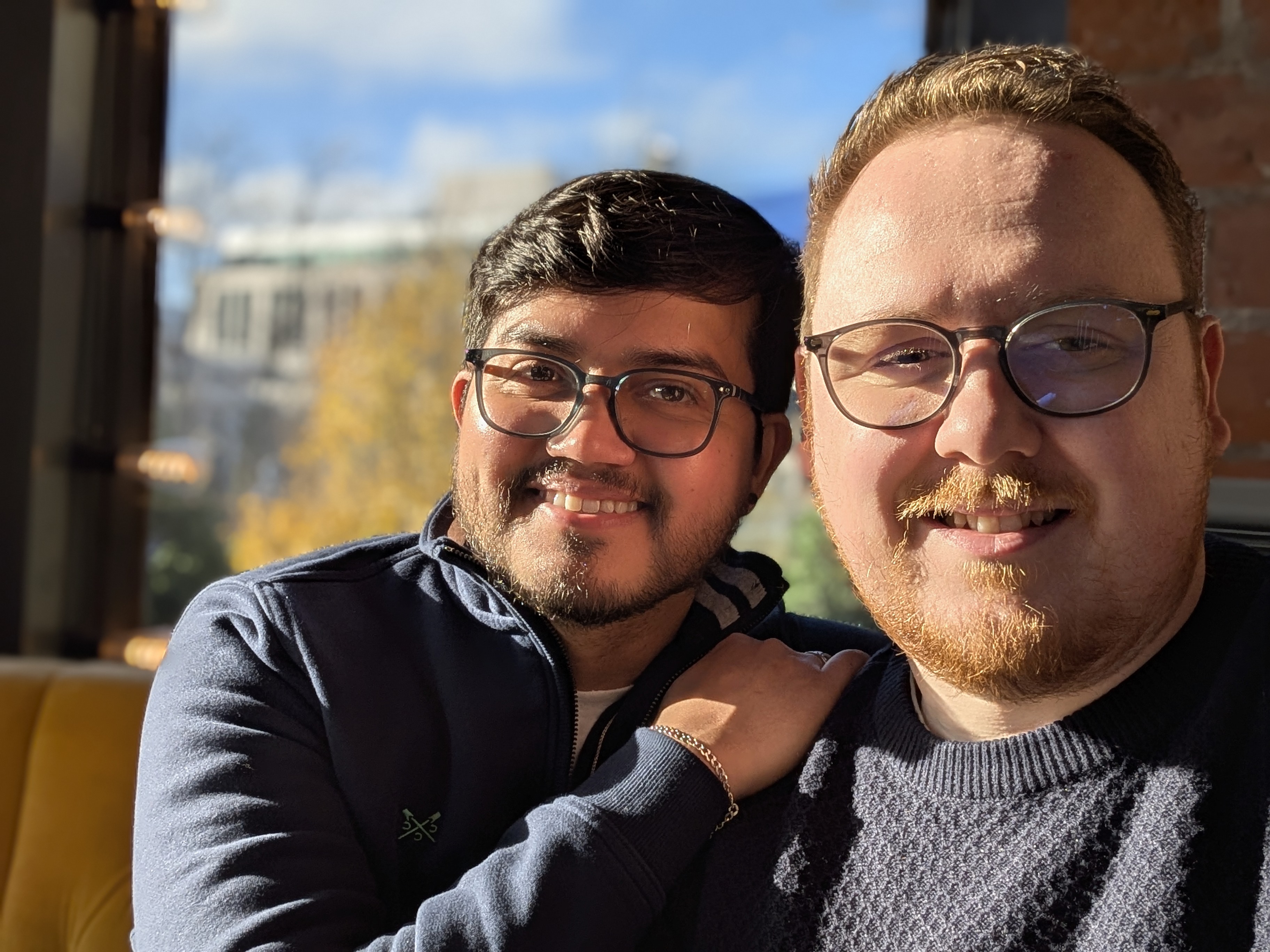 Seamus and Gilberto at a cafe